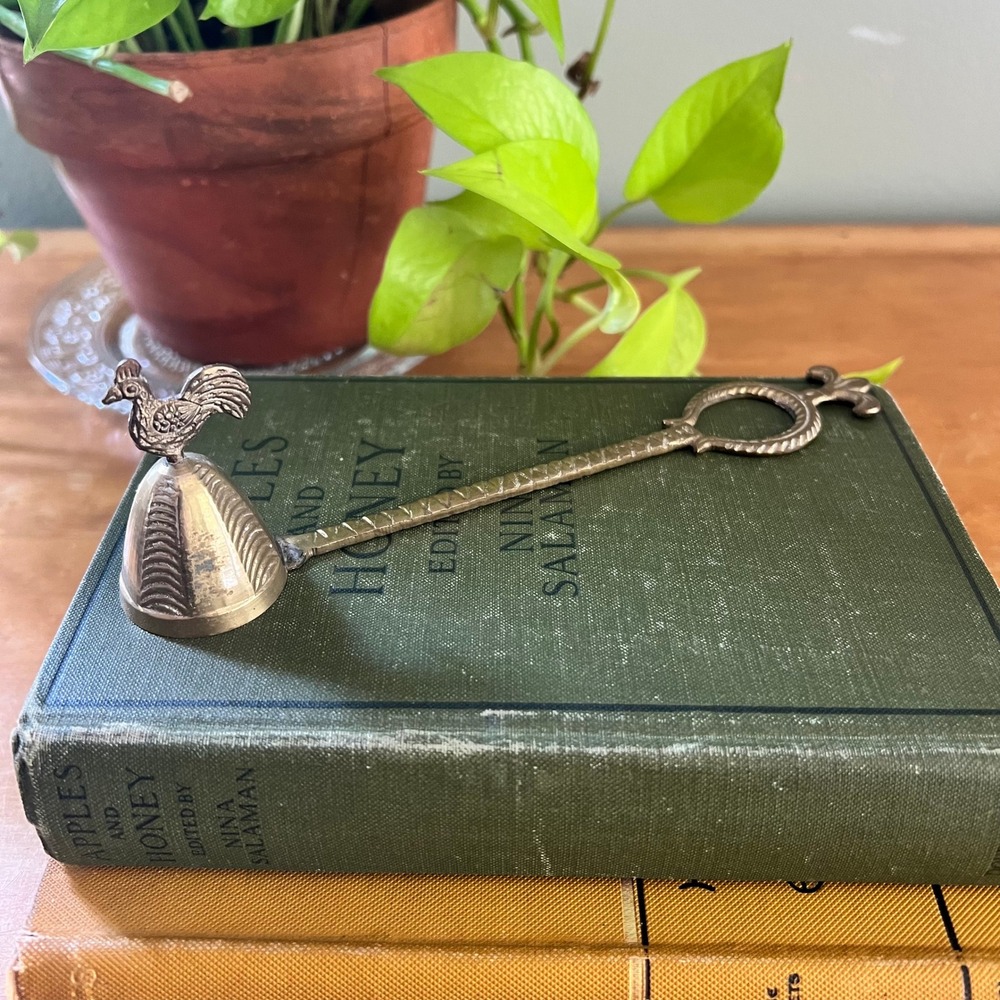 Vintage Brass Rooster Candle Snuffer Fleur De Lis Handle Farmhouse Decor